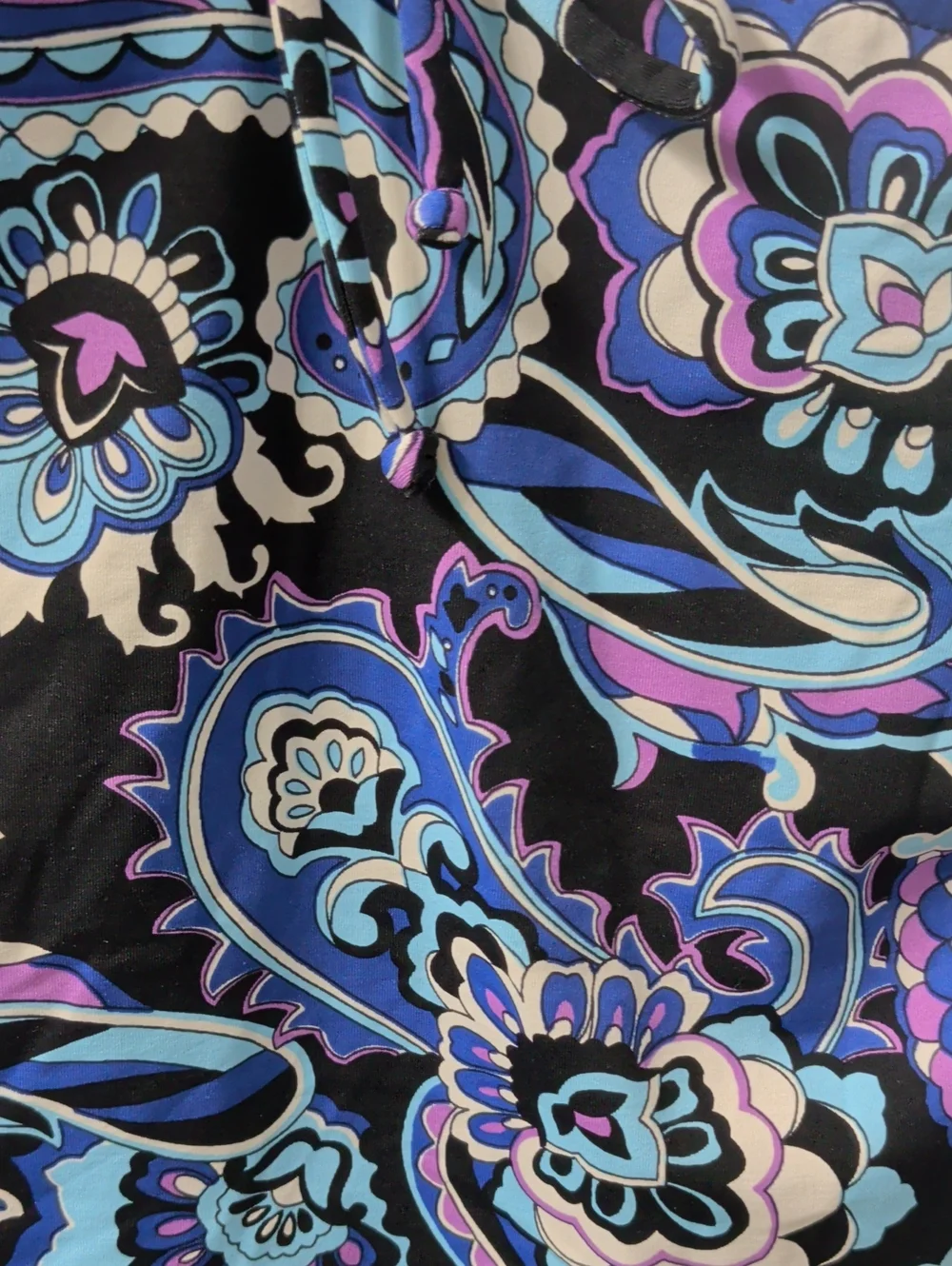Lands' End Black Paisley Ruched Swim Top with Blue & Purple Accents